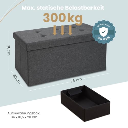 Blumtal Sitzbank mit Stauraum + extra Box - Truhenbank 76x38x38 cm - Bequemer Polsterhocker in Anthrazit