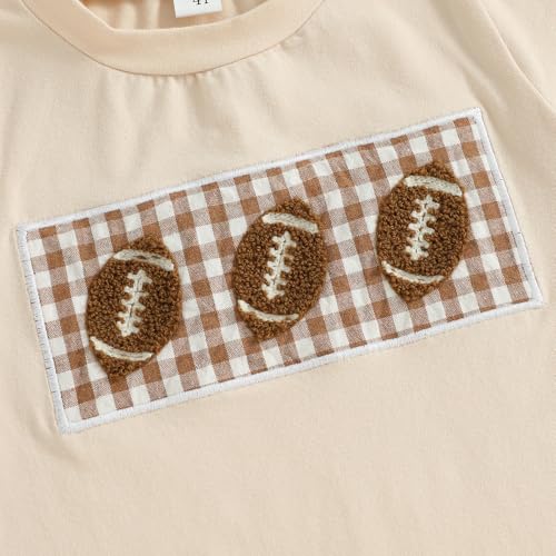 Toddler Baby Boy Football Outfit, Football Embroidery Short Sleeve T-shirt and Plaid Shorts 2Pcs Summer Clothes3