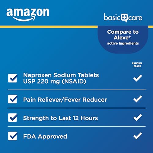 Amazon Basic Care Naproxen Sodium Tablets 220 mg, Pain Reliever/Fever Reducer , 12-Hour Relief for Headache, Backache, M - Additional View