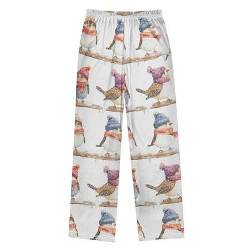 Christmas Pajama Pants Watercolor Winter Snow Bird Long Sleep Pants Lounge Bottoms2
