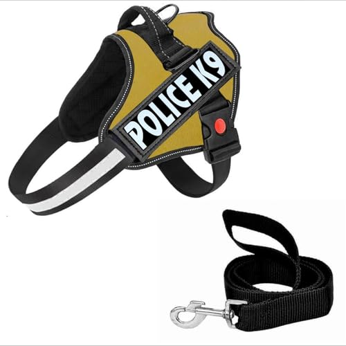 Image of Berlin's Police K9 Dog Harness with Leash, Dog Vest with Handle, Reflective Adjustable No-Pull Harness for Dogs Heavy Duty Nylon, for Training, Patrol, Hiking (Golden, Medium (13-20Kg))