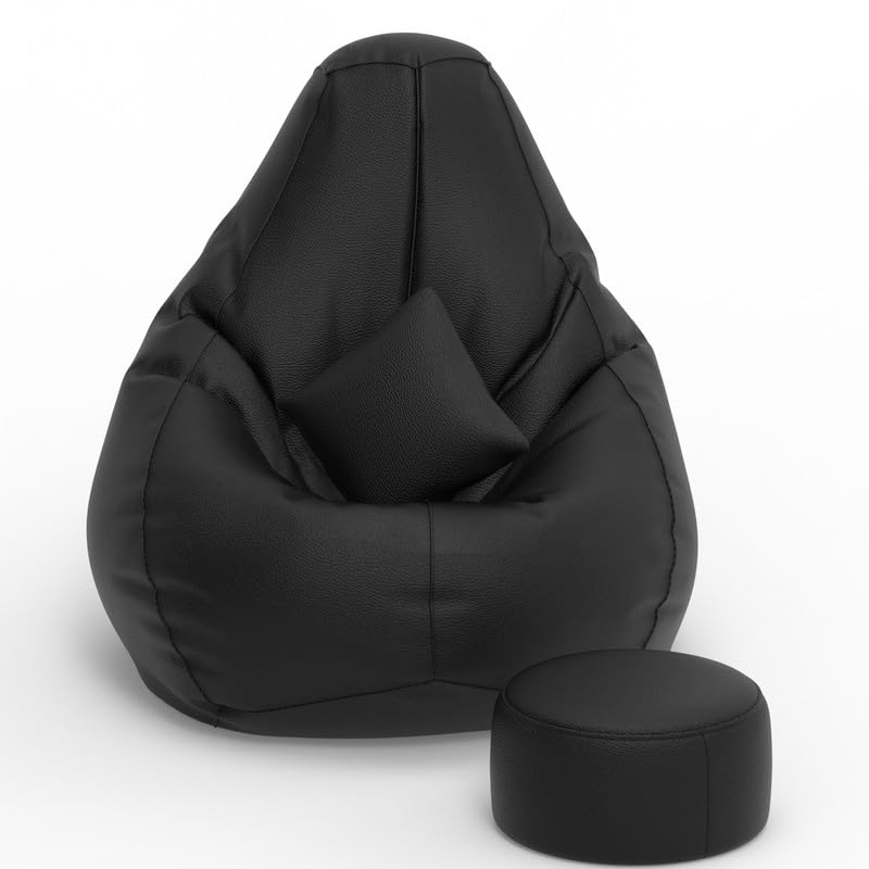 Image of Biggie Bean Bag Chair 6XL with Beans Filled-Classic Dropsters-Forever Fresh, Forever Classic-Crafted for Comfort-Styled for Elegance with Free Cushion & Footrest (Matching Color : Regular, Black)