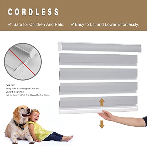 Image of Changshade Custom Size Zebra Blinds Cordless Indoor Window Shades Privacy Dual Layer for Living Room, Bedroom, Bathroom, Kitchen, Nursery, Inside Outside Mount Easy Install, Light Filtering, Grey