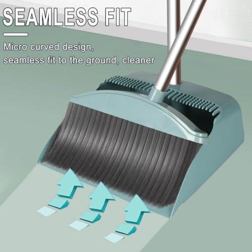 Broom with Dustpan Combo Set, Stand up Broom and Dustpan Squeegee Broom | Brooms for Sweeping Indoor, Dust Pans with Long Handle for Home Office Outside, Cleaning Supplies, Home Essentials — view 2