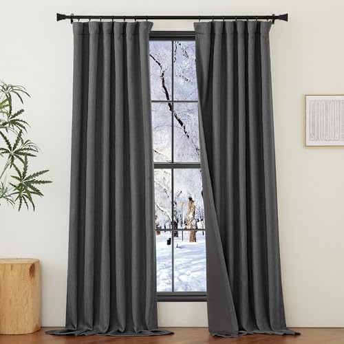 NICETOWN Faux Linen 100% Blackout Curtains 96 inches Long, Pinch ...