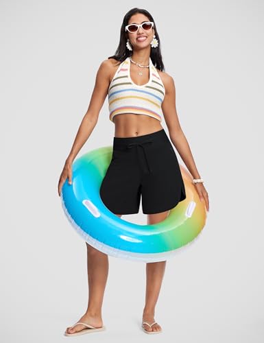 Image of Swim Board Shorts Women 5.5 inch / 7 inch | Built in Liner, Zipper Pockets, High Waisted, Quick Dry, UPF 50+, Stretchy, Swim Trunks for Women