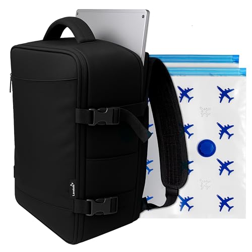Lavatelli - Mochila Viaje Cabina Avión 40x30x20 cm con 2 Bolsas Vacío 40x45 cm | Vac-u-Bag, Equipaje de Mano Low Cost Ryanair Volotea EasyJet | Compatible con Bomba Vac-u-Pump | Mochila y Accesorios P