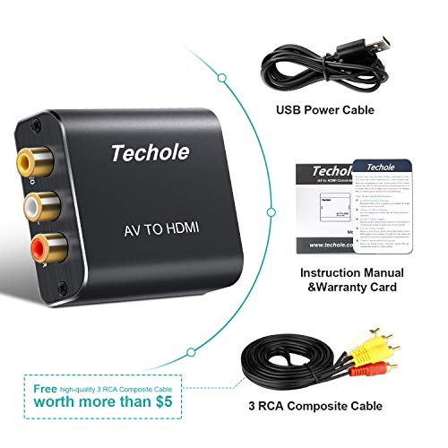 RCA to HDMI Audio Converter- Techole Aluminum 1080P RCA Composite CVBS AV to HDMI Adapter Supporting PAL/NTSC.Included 3RCA Composite Cable, CVBS Converter for PS2 Wii Xbox SNES N64 VHS VCR DVD PC - Thumbnail 2