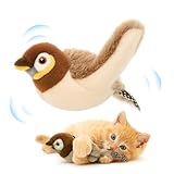 CKFPS Flapping Bird Cat Toy (No Flying) – White Faced Sparrow Chirping Flying Toy with Catnip, Rechargeable Interactive Cat Toy for Indoor Cats
