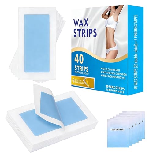 Face Wax Strips for Hair Removal, 40 Facial Waxing Strips for Women with Sensitive Skin, Gentle & Fast At-Home Wax Strips for Face & Body, Upper Lip, Arm, Leg, Bikini Line (Blue)