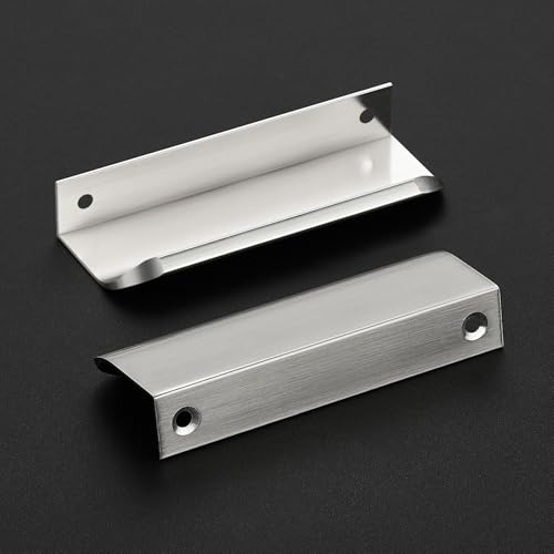 Image of Brushed Nickel Cabinet Handles Finger Edge Pulls 4 Inch CC 6 Pack | Low-Profile Finger Grip, Cabinet Door Edge Mount, Smooth Handle Shape, 5.9 Inch (150mm), For Drawers, Cupboards, Kitchen