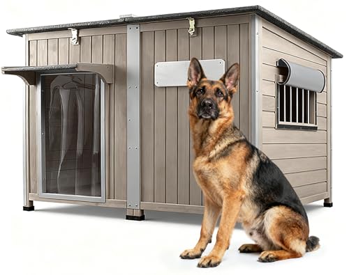Ketive 55'L Dog House Outdoor Large Breed Extra XL Wooden Dog House with Weatherproof Asphalt Roof,...