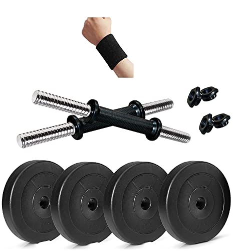 Image of Spanco Home Gym with 20 Kg. P.V.C Weight Plates (3 Kg. X 4 = 12 Kg. + 2 Kg. X 4 Kg. = 8 Kg.), Chrome 14 Inch Dumbbell Rods for Fitness, Weight Lifting, Body Toning, Body Shaping with Sweat Band