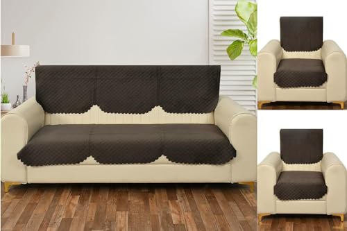 Image of Velvet Quality Raising Quilt Patterns Sofa Covers Set (Brown, 5 Seater)