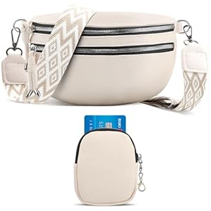 Umhängetasche Damen Leder, Crossbody Bag Breiter Gurt Stylisch Bauchtasche Damen mit 3 Fächern, Klein PU Leder Handtasche Damen Umhängetasche mit Breitem Schultergurt Elegante