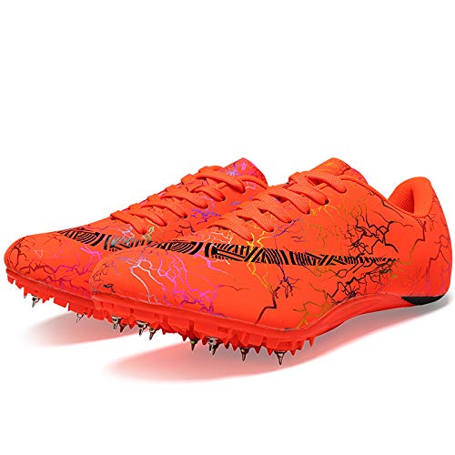 Track Spikes Shoes Mens Womens Track and Field Athletics Training Sprint Racing Track Shoes with Spikes (7,Orange)