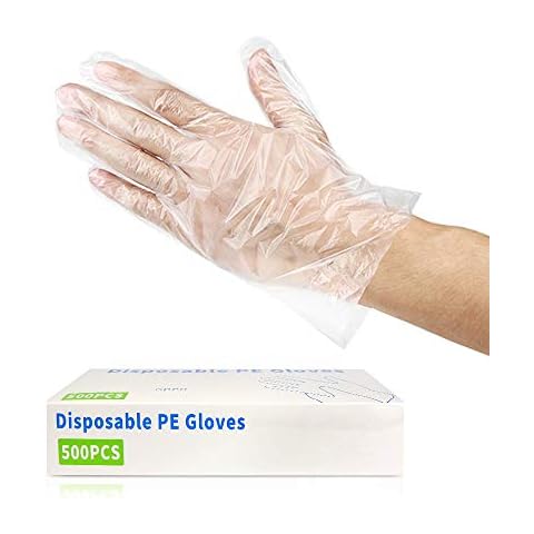 CFGROW 500pcs Disposable Plastic Gloves, Latex Free Powder Free Clear Polyethylene Hand Gloves Non-Sterile for Cleaning Cooking, Hair Coloring, Dishwashing, Food Handling, Large 500 Count (Pack of 1) Cover