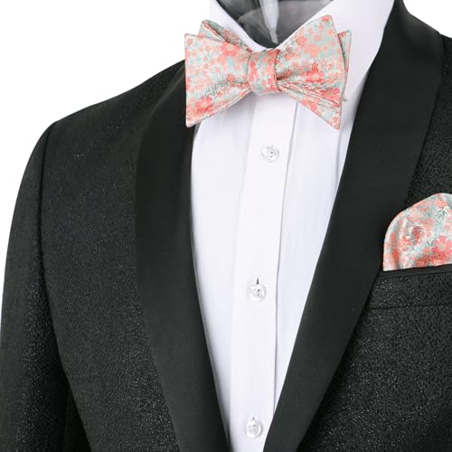 Image of Alizeal Mens 2pcs Floral Self-tied Bow Tie Pocket Square Set | Premium Classic Pocket Square Perfect for Wedding Proms Business