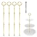 ZoomSky Support à Gâteau présentoir à gâteaux, 4 Pcs 3 Étages Poignée Support d'assiettes en Métal Présentoir Dessert Or Motifs de Fleurs pour Mariage Anniversaire Fête