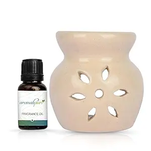 Aromahpure White Tealight Ceramic Floral Design Diffuser |with Assorted 15ml Fragrance Oil| Diffuser for Home, Mandir, Office, Desk Decoratives, Gifting