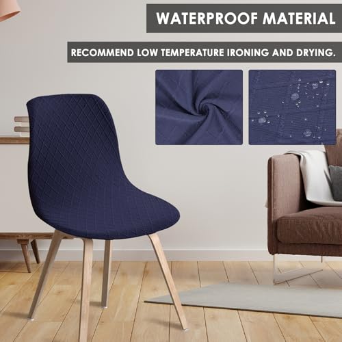 4Pcs Dining Room Chair Covers, Minimalist Shell Chair Cover, Elastic Round Back Chair Slipcovers, Easy to Install Armless Chair Protector, Shell Chair Slipcover for Kitchen Living Room (Blue) by LYIYEYAN - Image 5