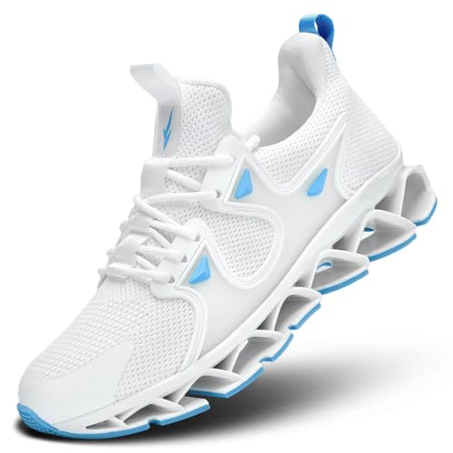 Mens Running Shoes Blade Fashion Sneakers Casual Slip on Tennis Walking Athletic Sport Trainers Zapatillas para Hombre White Blue