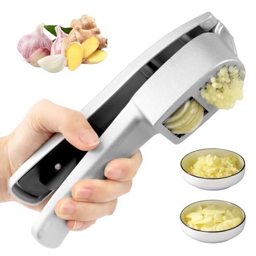 VFANDV Prensa de Ajo Profesional para Cocina, Prensa Ajos Acero Inoxidable, Picadora y Cortadora de Ajos 2 en 1, Superfácil de Usar y Limpiar, Prensa de Ajos Apta para Lavavajillas