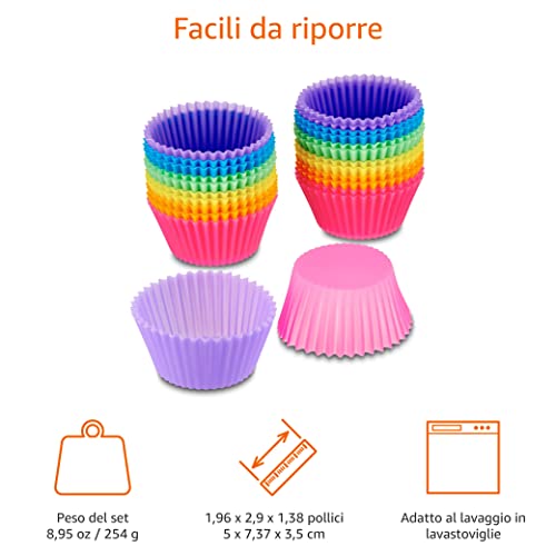 Amazon Basics Rotondo Pirottini in silicone riutilizzabili, confezione da 24 (sicuri in forno fino a 220 °C), Multicolore - Immagine 2