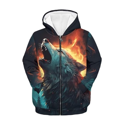 HUIACONG Wolf Zip Up Hoodie for Boys 10-12 Sweatshirt Kids Long Sleeve Shirt Novelty Jacket Full Zipper Hoodies Pullover Top Fall Clothes Hooded with Pocket3