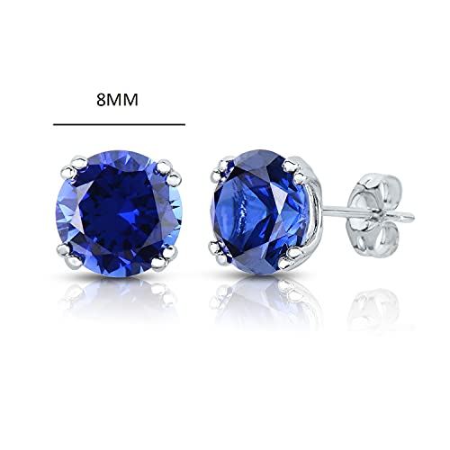 14K White Gold Created Sapphire 8mm Round Stud Earrings2