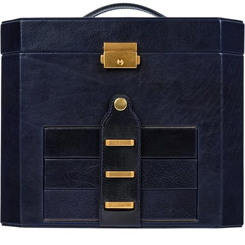 Image of Time Resistance Leather Jewelry Box - Full Grain Leather Jewellery Organizer - Lock Box for Women (Blue)
