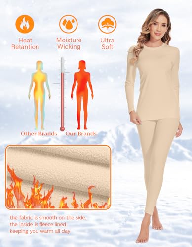 Image of YADIFEN Women Thermal Underwear Set,Long Johns for Women Base Layer with Fleece Lined Long Underwear Top Bottom Cold Weather