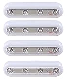 Touch light 4 LEDs DIY Stick-on Anywhere Tap Battery Operated Switch Push Night Light For Closets Cabinet KULED K04 (White 4pack)