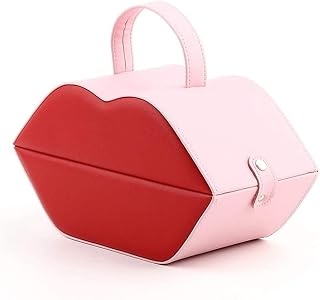 Caja de viaje de piel sintética rosa, caja de almacenamiento de exhibición, caja de joyería de labios rojos única for regalo de mujeres y niñas.Joyeros Regalo (Color : A, Tamaño : 13x13x11cm) Organiza
