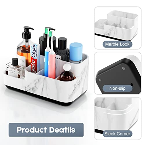 Jxvtomv Toothbrush Holder For Bathroom, Bathroom Organizer Countertop, Bathroom Storage Organizer For Toothpaste/Vanity Countertop And Other Items, 5 Compartments, White Marble Color #TOP3