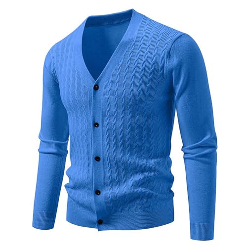 Mens Cardigan Sweaters with Buttons V Neck Cable Knit Lightweight Soft Knitwear Slim Solid Color Workcardigan