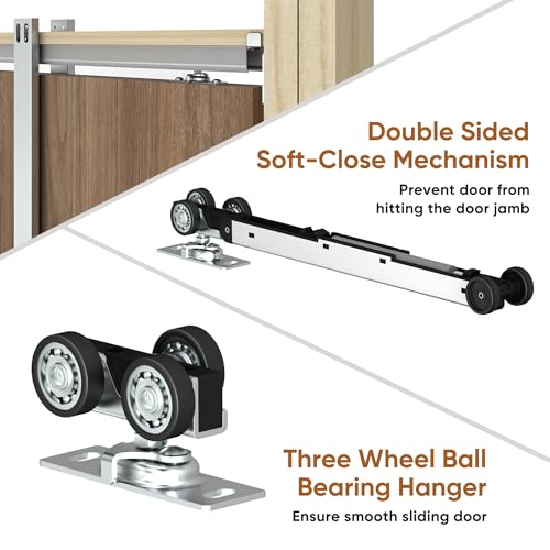 JUBEST 36"x 96" Pocket Door Frame Kit with 220LBS Soft Close Mechanism and Galvanized Steel Studs, Pocket Door Kit for 2x4 Stud Wall, Suitable for Doors Wide 24"-36", Easy to Install