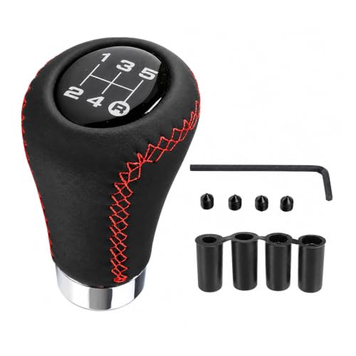 Xiciki Pommeau de Vitesse Universel 5 Vitesses avec 4 Adaptateurs, Auto Pommeau de Levier avec 8mm 10mm 11mm 12mm Adaptateurs pour Voiture avec Boîte de Vitesses - Rouge