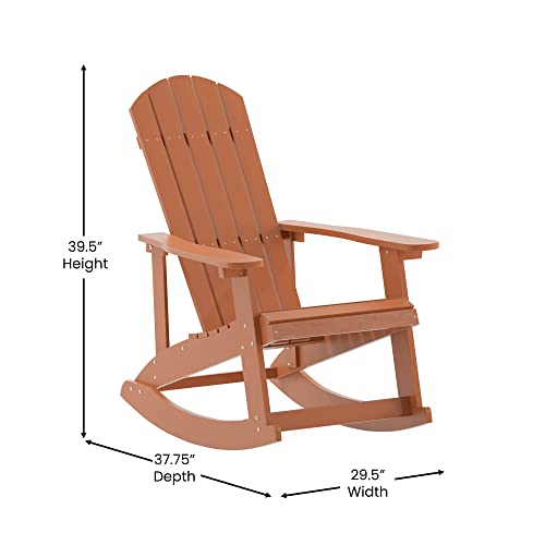 Flash Furniture Savannah Poly Resin Wood Adirondack Rocking Chair - All Weather Red Polystyrene - Stainless Steel Hardware #TOP2