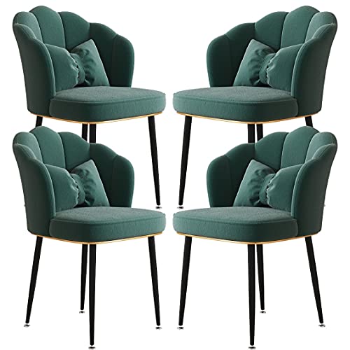 Juego de 4 sillas de comedor de terciopelo con patas de acero al carbono, sillas de escritorio ligeras y lujosas para el hogar, estudio de manicura y tocador, color verde con patas negras
