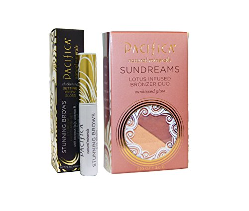 Pacifica Sundreams Lotus Infused Bronzer Duo & Pacifica Stunning Brows Eyebrow Gloss and Set (Golden Brown) Bundle with Coconut, Kep and Sunflower Oil, .10 fl. oz. and .25 fl oz