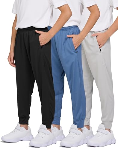 PURE CHAMP 3 Pack Boys Sweatpants Mesh Lightweight Kids Clothes with Zipper Pockets Active Quick-Dry Boys Pants Sizes 4-20 (Set 5 Size Medium)