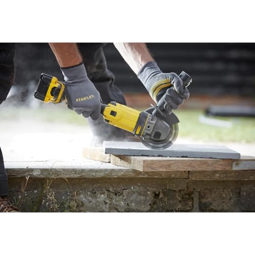 Stanley Meuleuse sans fil d'angle, 18V, Gamme FATMAX V20, 125 mm, Vitesse 8500 trs/mn, Avec 1 Mallette, 2 batteries 4Ah et 1 chargeur 2Ah, SFMCG400M2K-QW Noir; Jaune