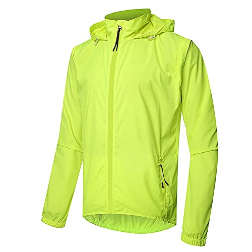 Wasserdicht Langarm Fahrradjacke Herren,Sommer Atmungsaktiv Fahrrad Klamotten,Winddichte Schnell Trocknen Regenjacke Laufjacke,für Radfahren Wandern Bergsteigen,Fluo(Size:XXXXL,Color:Leuchtendes Grün) Cover