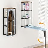 GILLAS Wall-Mounted Iron Board with 3 Storage, Ironing Board Full Size, Tabletop Ironing Stand, Iron Table for Home, Apartment, Rustic Brown