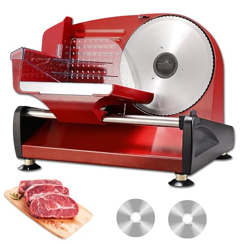Affettatrice Elettrica, Affettatrice per Carne da 200 W per La Casa, Affettatrice per Pane A Spessore Regolabile 0-20 Mm con 2 Lame in Acciaio Inossidabile da 19 Cm, Affettatrici Elettriche Red