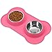 VIVAGLORY Dog Bowls, Dog Food Bowls, Stainless Steel Cat Puppy Water Bowls with Non Spill Skid Resistant Silicone Mat, Medium, Pink