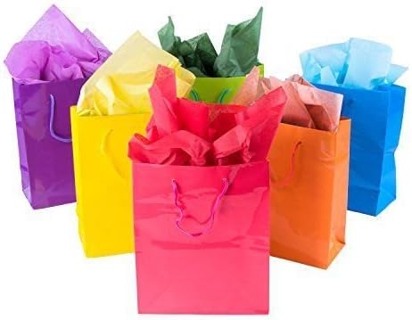 Adorox12 Assorted (13" h x 10" w x 4 1/2" d) Bright Neon Colored Party Present Paper Gift Bags Birthday Wedding All Occasion