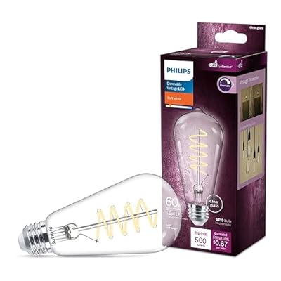 Philips LED Vintage Flicker-Free Clear Spiral ST19 Dimmable, Eyecomfort Technology, 500 Lumen, Soft White(2700K), 5.5W=60W, Title 20 Certified, E26 Base, 1-Pack (565838)