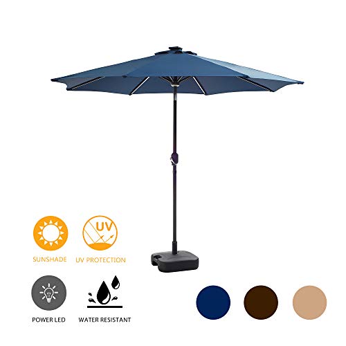 Lokatse Homelokatse Home 8 8ft Outdoor Solar Powered Patio Umbrella With 8 Led Lights Bars 24 L Stand Fillable Water Plastic Square Base Set Coffee Dailymail